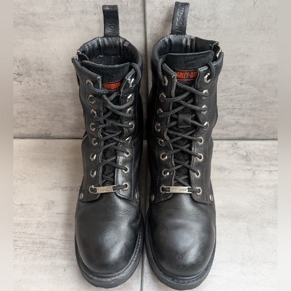 Harley Davidson Women's Black Leather Motorcycle Combat Boots Size 9 Side Zip - Picture 4 of 15